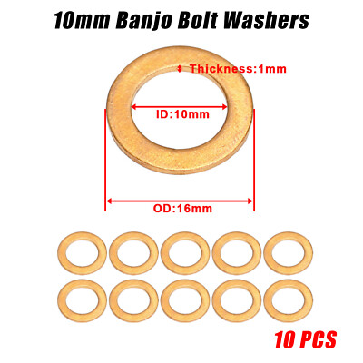 10 pcs Motorcycle Brake Line Banjo Bolt Washers Copper Crush Sealing Gasket 10mm