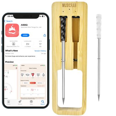 2probe Wireless Smart Meat Thermometer Long Bluetooth Range Ceramic Probe Meat T