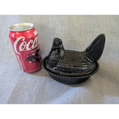 Boyd Glass Black Amethyst Hen on Nest Trinket Dish Beaded Salt...