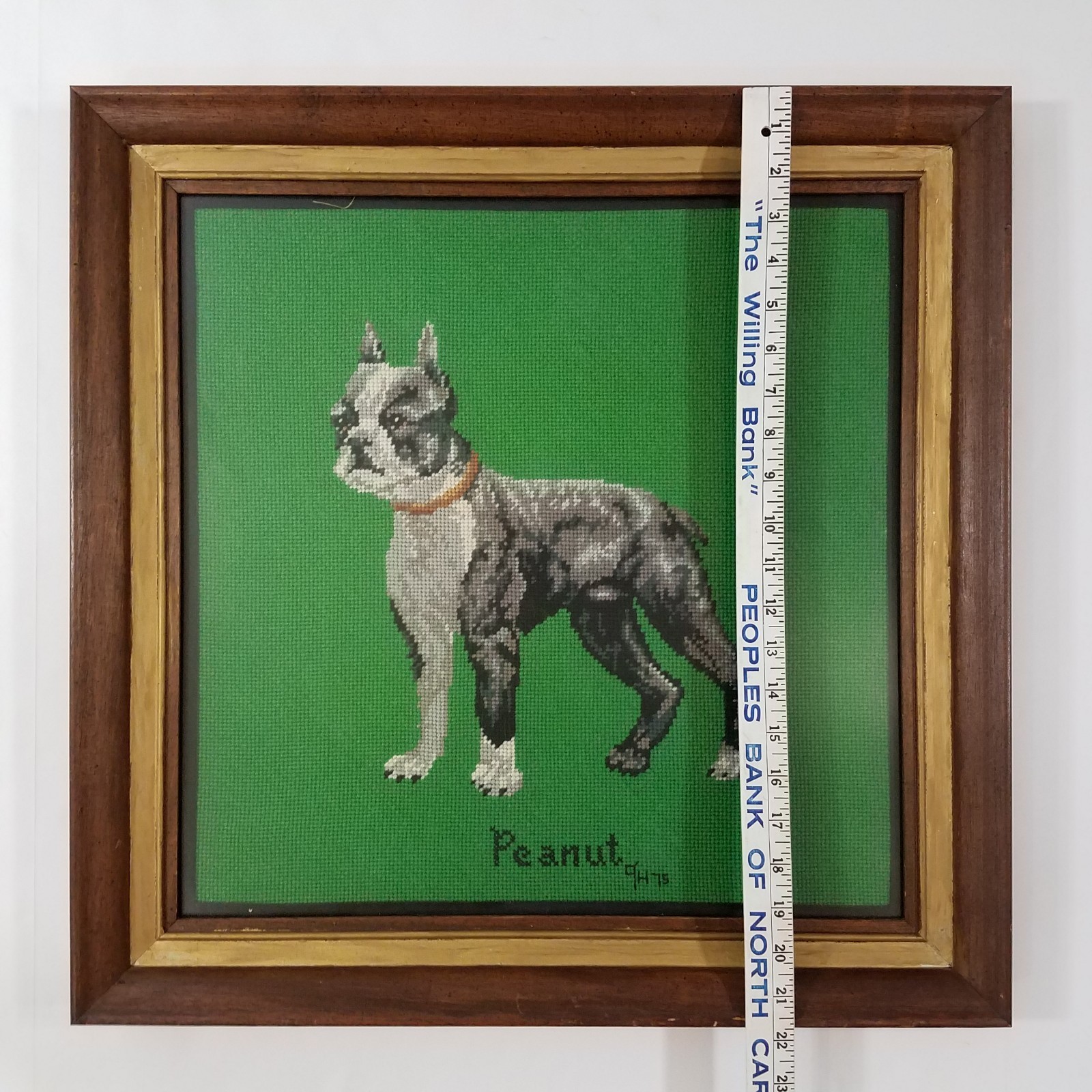 Boston Terrier Needlepoint 22 x 22 Inches Peanut 1975 Handmade