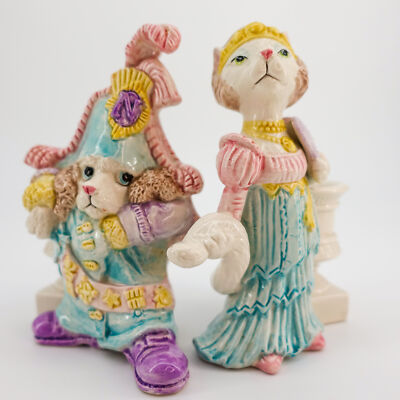 Fitz & Floyd Reigning Cats & Dogs Josefeline & Napoodleon Candle Holders Pair