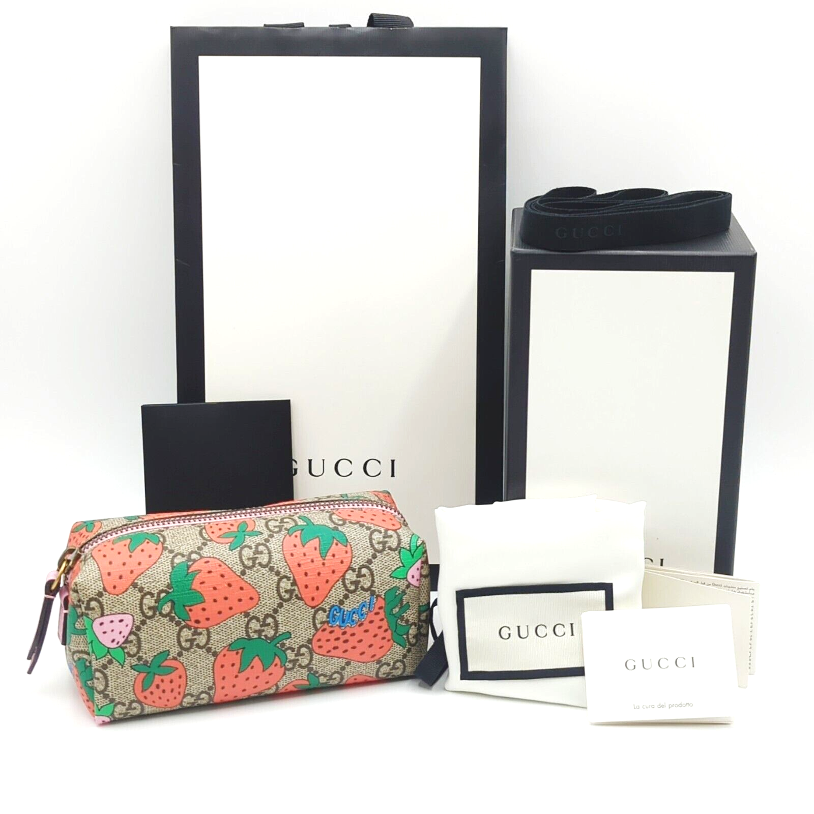 【即日発送】 GUCCI Strawberry GG Supreme Cosmetic Pouch Accessory Case 小物