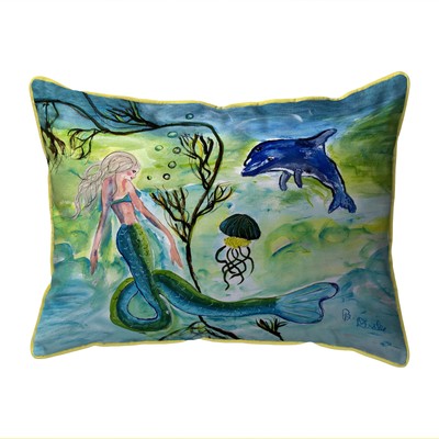 Betsy Drake Mermaid & Jellyfish Large Indoor Outdoor Pillow 16x20