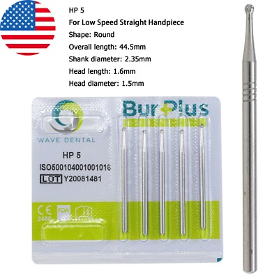 Wave Dental Carbide Burs Round HP 2 4 6 8 10 For Low Speed Straight Handpiece