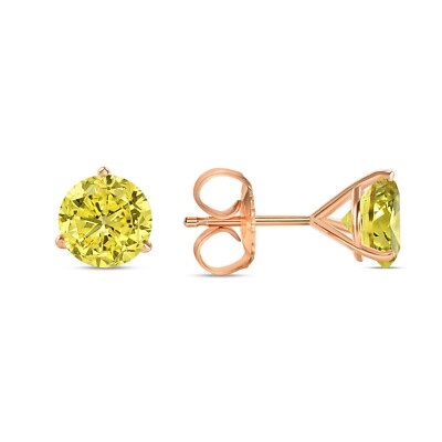 Pre-owned Shine Brite With A Diamond 2.75 Ct Round Cut Canary Earrings Studs Solid 14k Rose Gold Push Back Martini In Pink