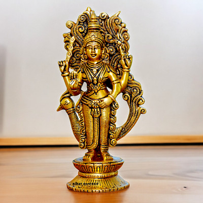 Brass Lord Murugan (Kartikeya) Idol - 24 cm Height, Religious Hindu Deity Statue