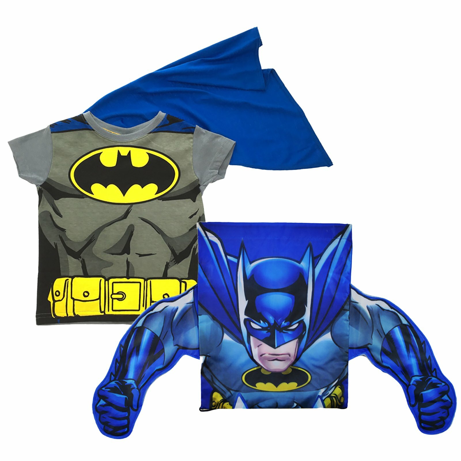 Batman Theme Kids T-Shirt Halloween Costume with Bag and Cape (3pc Set)