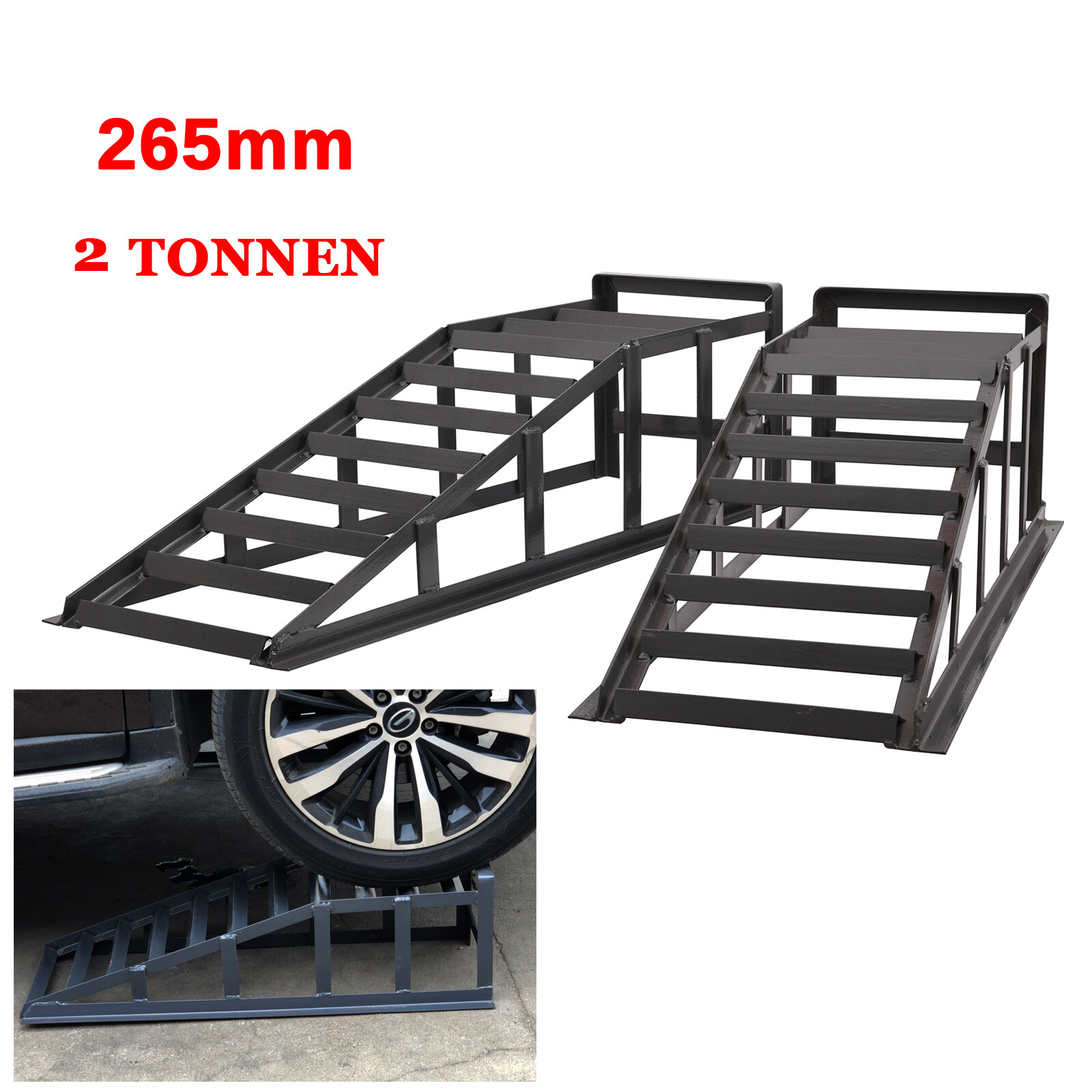2x Auffahrrampe Auto Rampe Grau Auffahrschiene Fahrzeugrampe Unterstellbock 2T