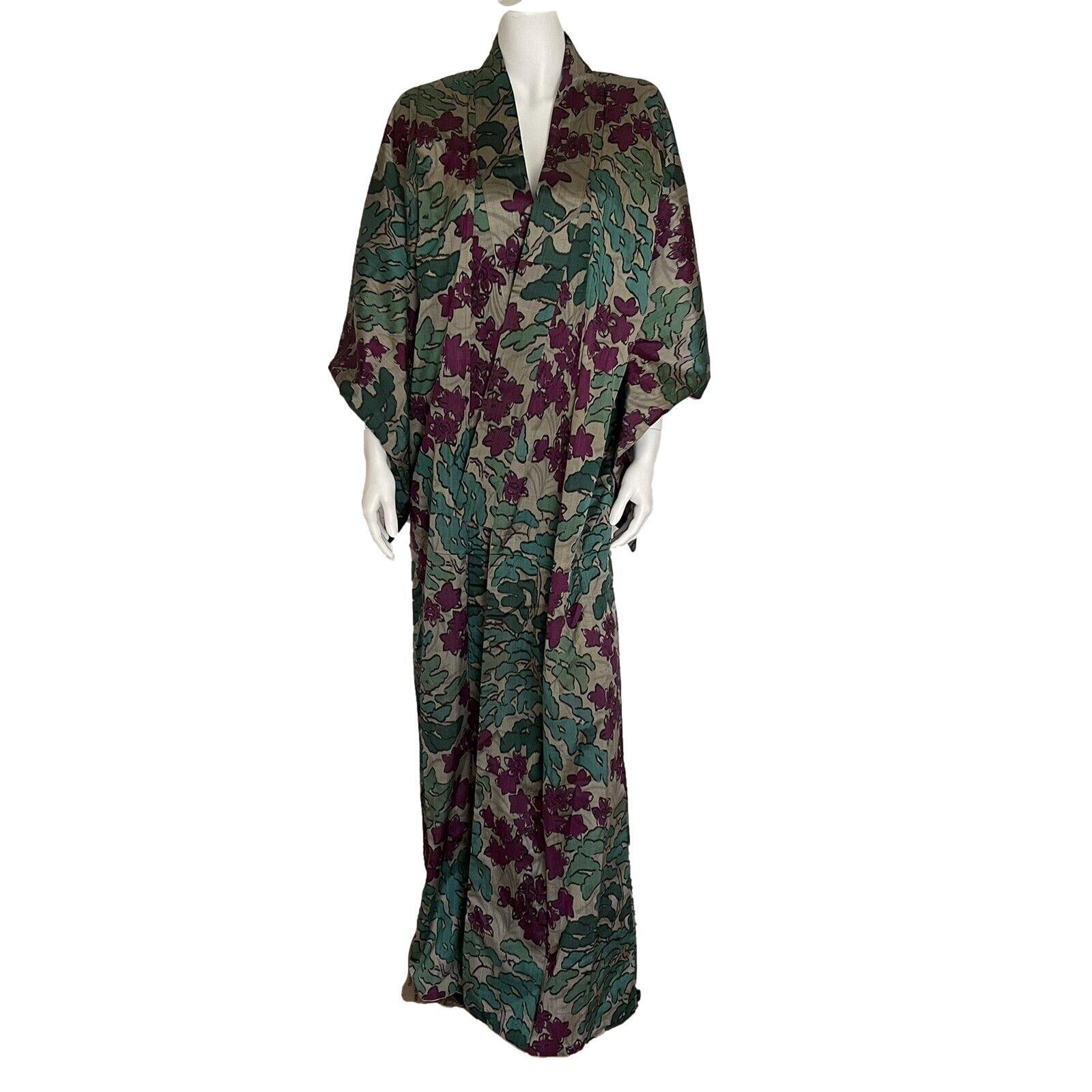 Kimono Duster Long Handmade Floral Multicolor Gray Purple Turq...