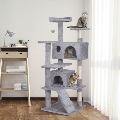 Light Grey Cat Tree Tower Activity Center Playing House Condo for Cat Rest Sturd