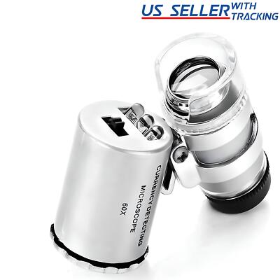 60X Magnifying Loupe Jewelry Jewelers Pocket Magnifier Loop Eye Coins Led Light