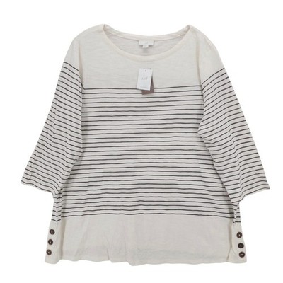 NWT J JILL Long Sleeve Top Cream Navy Blue Striped Button Detail PETITE Size XLP
