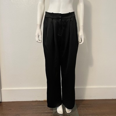 CO Collection black satin trousers wool blend pants wide leg quiet luxury pleat