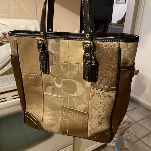 バッグ 2018 Coach Patchwork Turnrock Tote Bag Coach 2018 Patchwork Turnlock Tote Bag A4 Large Vintage Used