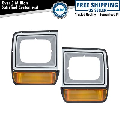 Parking Turn Signals Lights w/ Headlight Bezel Trim Pair Set for Dodge D/W Truck