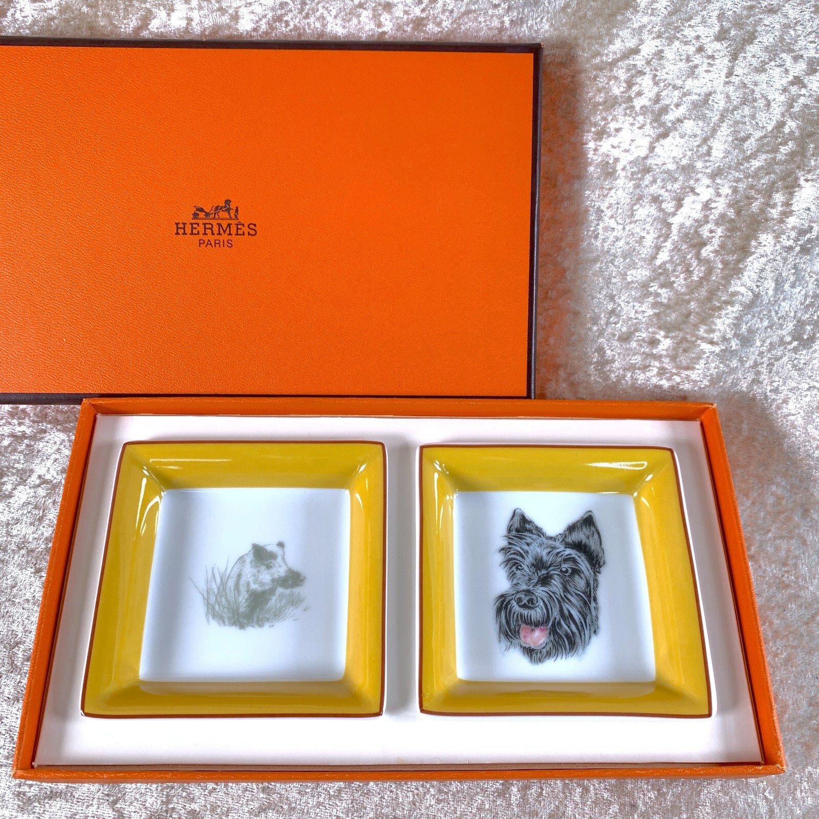 HERMES   灰皿　スコティッシュテリア Vintage Hermes Porcelain Cigar Ashtray Change Tray Scottish