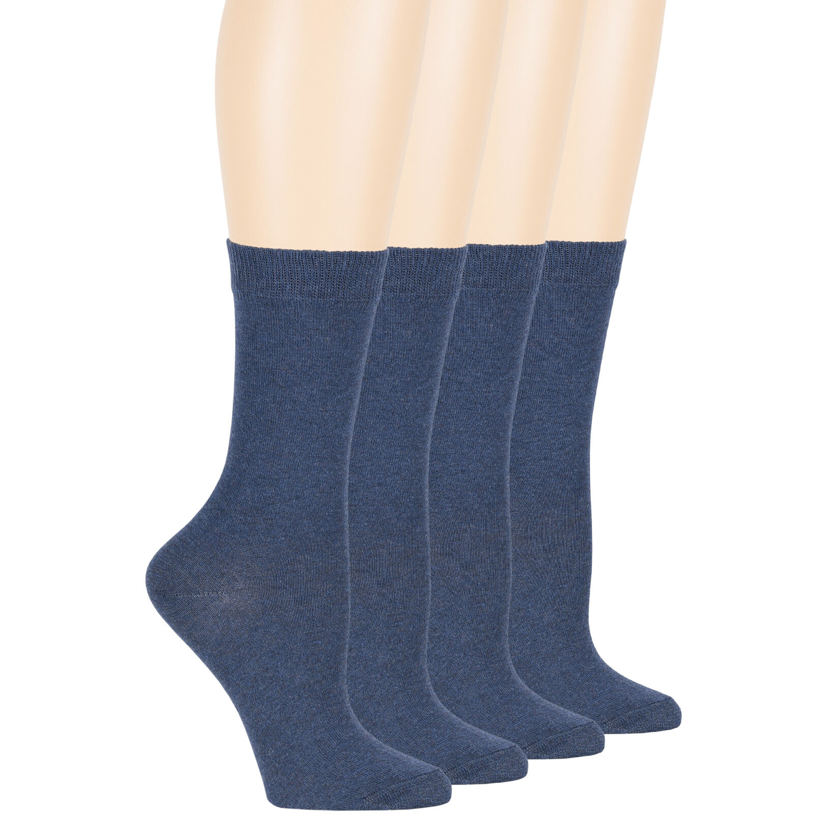 Women's Cotton 4 Pack Solid Casual Lightweight Crew Socks Large 10-12 Light Navy