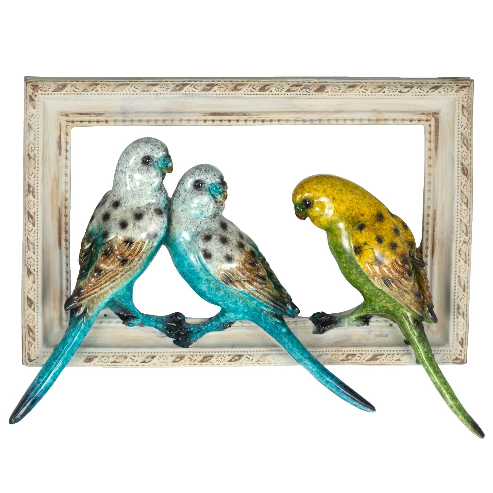 Blue & Green Parakeets Budgies Figurine Sculptured Bird