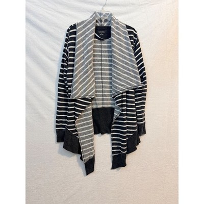 Calvin Klein Performance Striped Open Front Waterfall Cardigan Gray White Large