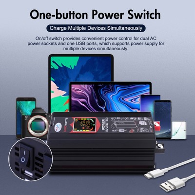 6000W Power Inverter DC 12V to AC 110V /120V Car Sine Wave Converter Dual USB