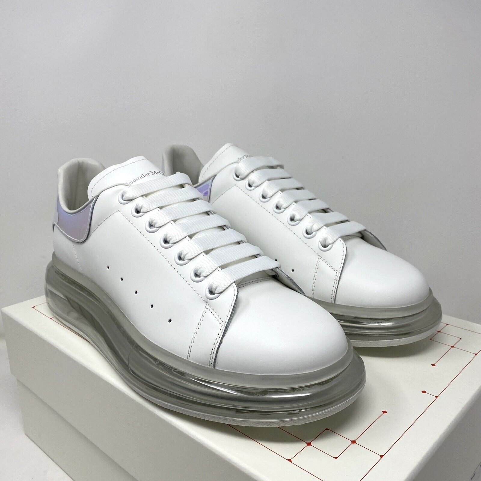 Pre-owned Alexander Mcqueen Men's Clear Sole Leather Sneakers Size 10 Us/ 43 Eu White