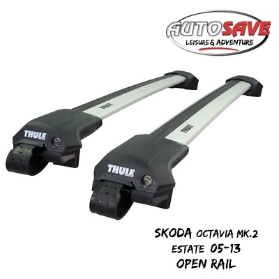 Thule WingBar Edge Silver Roof Bars Skoda Octavia Mk.2 Estate 05-13 Open Rails