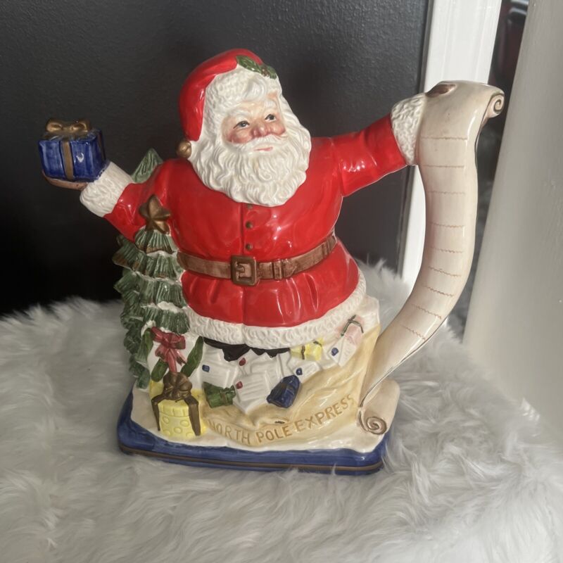 Vtg Fitz & Floyd Omnibus OCI North Pole Express Christmas Santa Tea Pot 1993