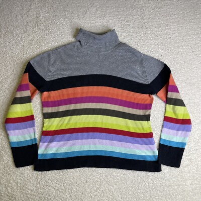 Vintage Casual Corner Sweater Women's XL Striped Rainbow Colorful Y2K Turtleneck