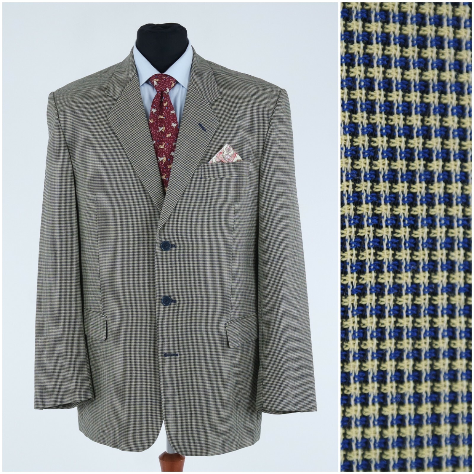 Mens Vintage Check 42L UK Size FRISLID Houndstooth Wool Sport Coat Jacket Blazer