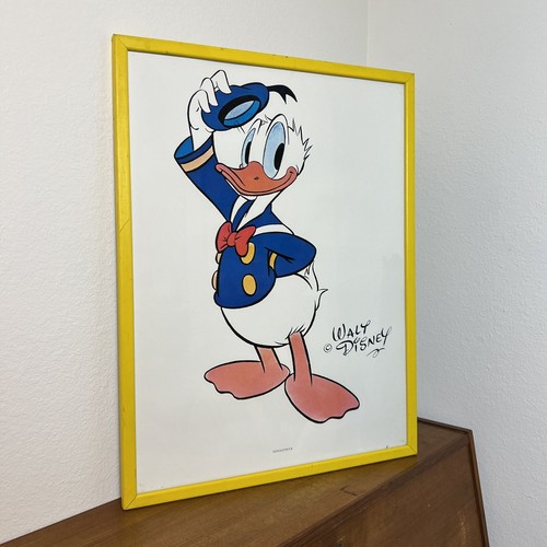 Vintage Walt Disney Donald Duck Art Print w/ Yellow Frame 25