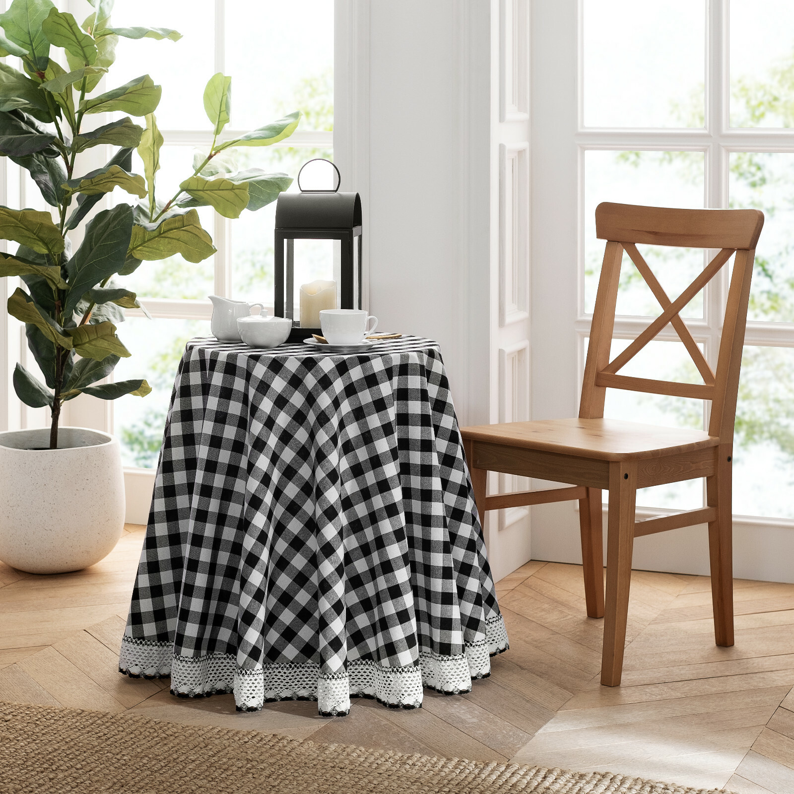 Country Farmhouse Plaid Spill Proof Fabric Tablecloths - Assorted Colors & Sizes