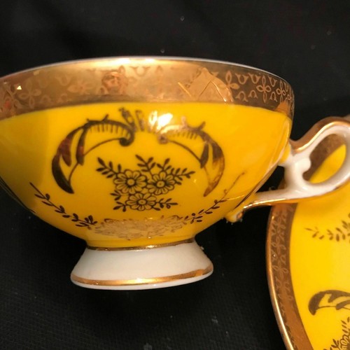 VINTAGE ARNART 5TH AVE HAND PAINTED TEACUP & SAUCER YELLOW GOLD #2056 JAPAN