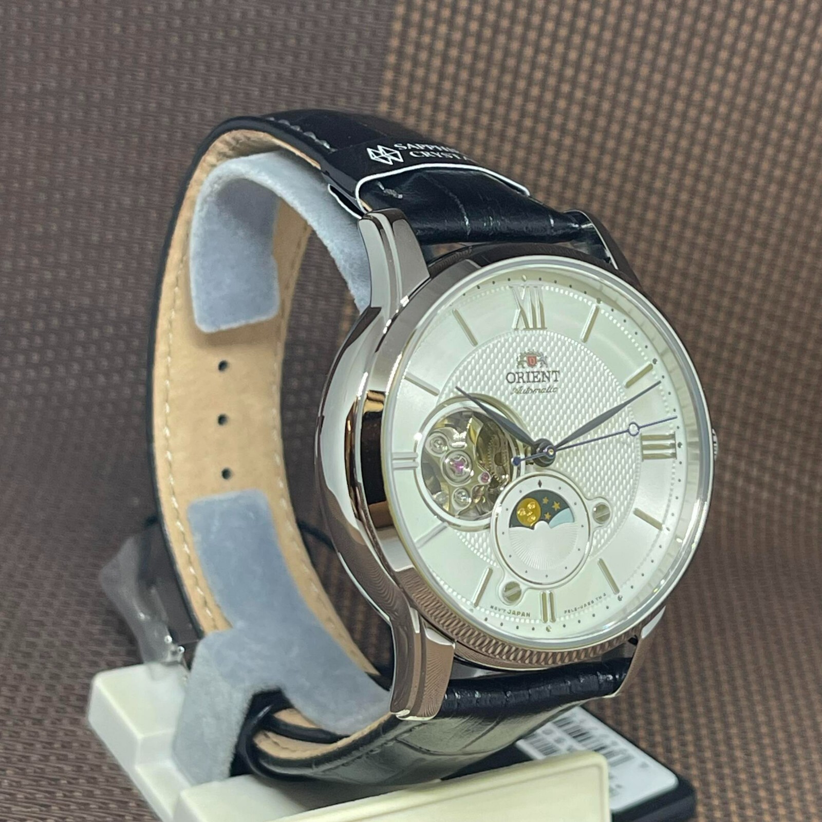 Pre-owned Orient Ra-as0011s10b Sun And Moon Open Heart Automatic Leather Strap Men Watch