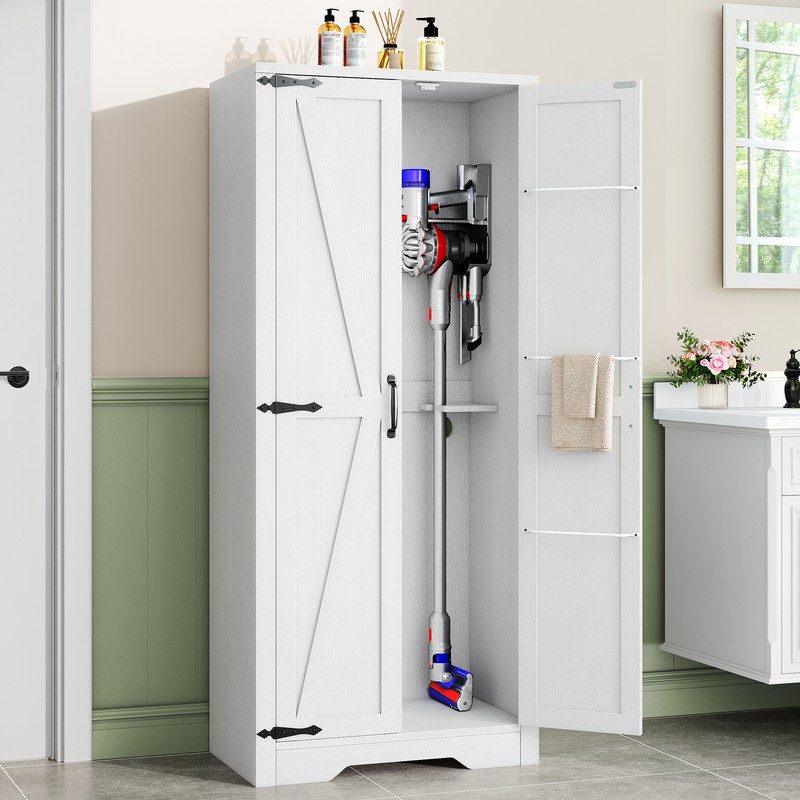 Wooden Storage Cabinet Utility Cabinet Stand for Brooms and Mops