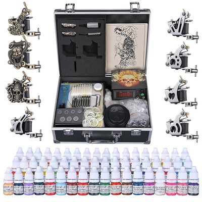 Complete Tattoo Kit 2 4 8 Tattoo Machine Guns 40 54 Ink Power Supply Equipment