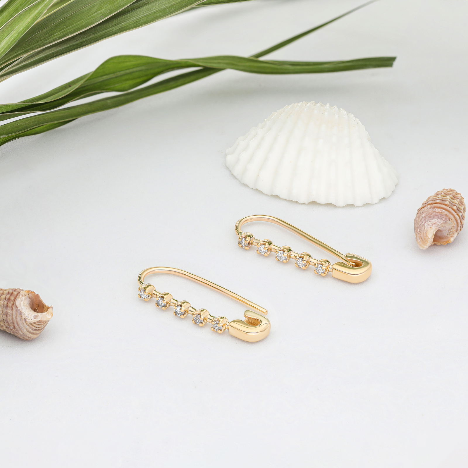 Gold Diamond Safety Pin Earrings-Gift For Mother's Day Jewelry 🎁