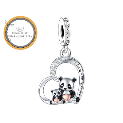 Panda Mom Heart Charm For Bracelet, I Love You Forever Charm, Heart Charm