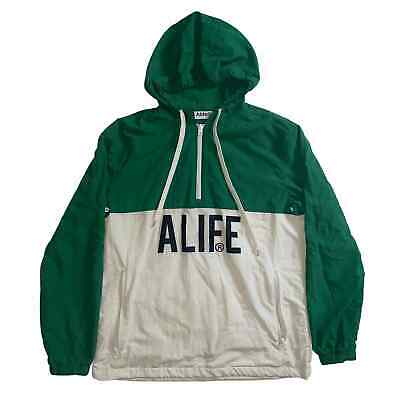 ALIFE Registered Logo Half Zip Green Color Block Windbreaker Hoodie Jacket