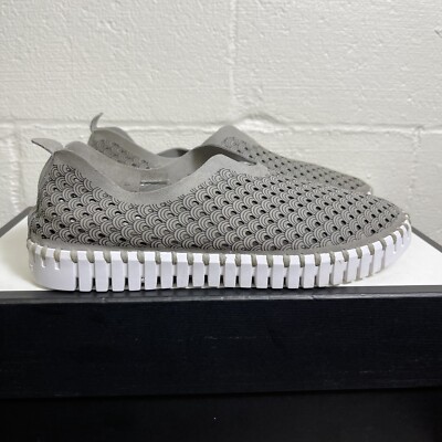 Ilse Jacobsen Tulip Grey Suede Perforated Flat Loafers Slip On Shoes Women's 39