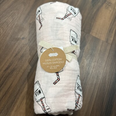 Baby Girl 100% Cotton Muslin Pink Milk Bottle 47inch X 47 Inch Swaddle Blanket
