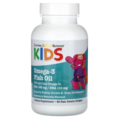Kid s Omega-3 Fish Oil, Natural Strawberry, 60 Fish Gelatin Softgels
