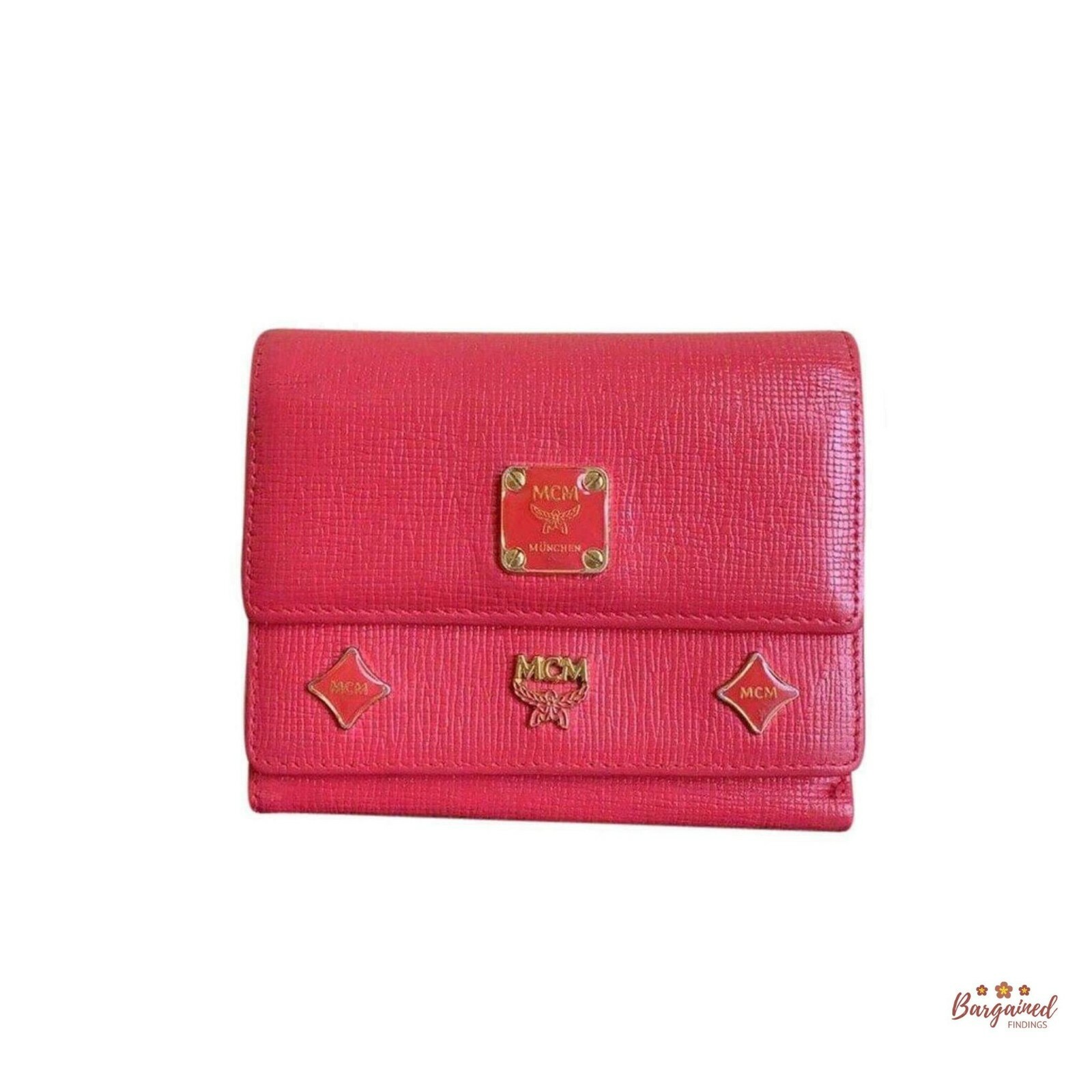 Authentic MCM Pink Leather Studded Logo Motifs Trifold
