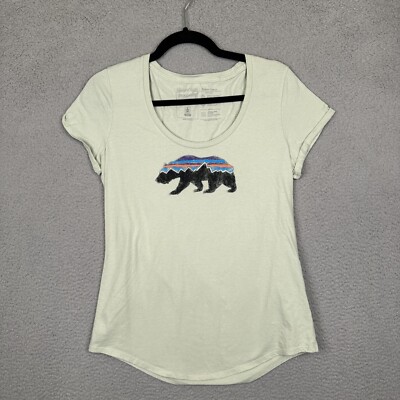 Patagonia Shirt Womens Medium Green Fitz Roy Bear Mountains Organic Cotton Camp