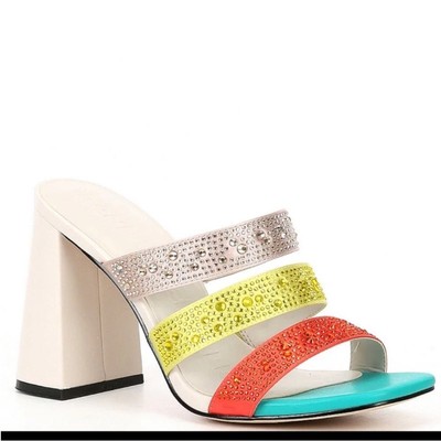 KARL LAGERFELD PARIS Ricky Rhinestone 3 Band Color Block Dress Slides Size 6