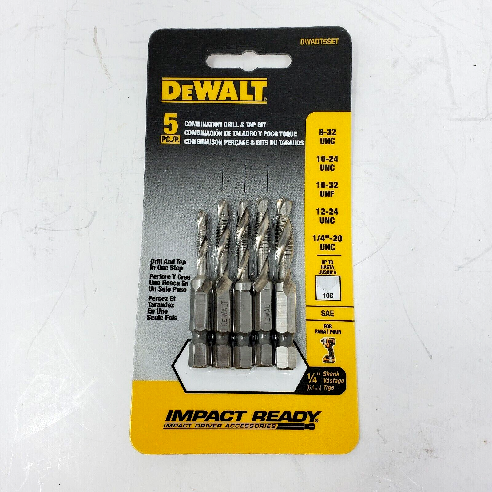 Dewalt DWADT5SET Combination Drill Tap Bit 5PC NEW eBay