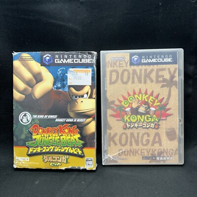 Lot 2x Donkey Kong Konga Jungle Beat Nintendo Gamecube NTSC-J US Complete CIB