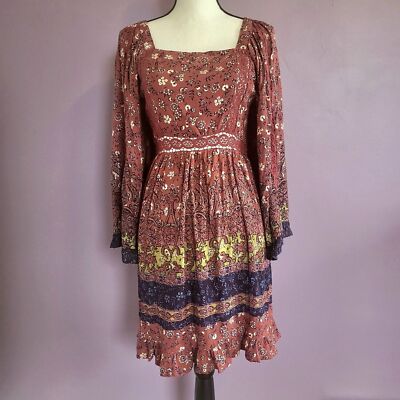 NWoT Small Angie Floral Boho Bell Sleeve Ruffle Midi Dress