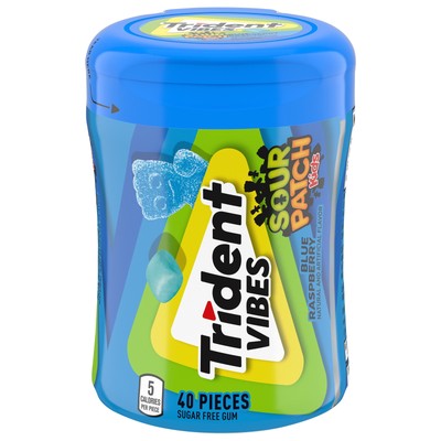 Trident Vibes Sour Patch Kids Sugar Free Gum, Blue Raspberry, Regular Size, 40 P