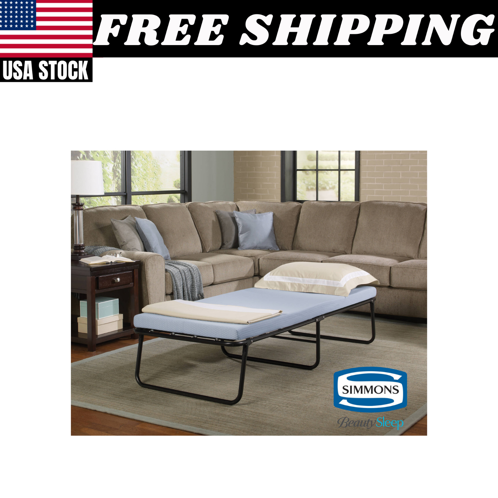 simmons beautysleep foldaway guest bed cot with memory foam mattress