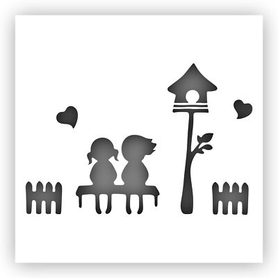 Boy & Girl Scene Outdoors Love Stencil - Choose a Size - Laser-Cut Reusable